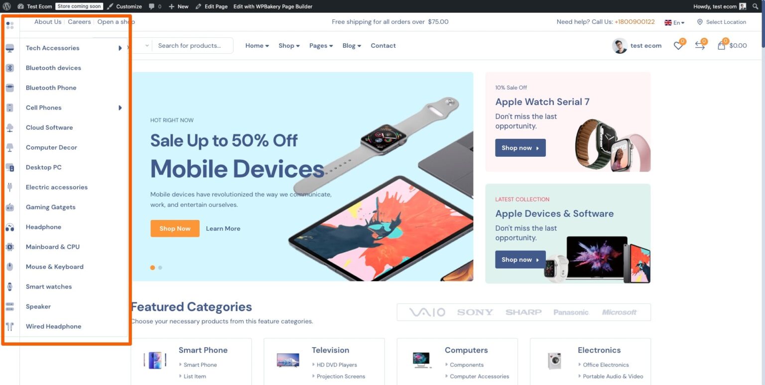 Header and footer settings – Ecom – Demo / Documentation