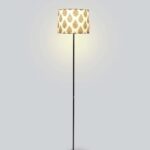 Modern Black metal Floor Lamp with Tropical Print Shade
