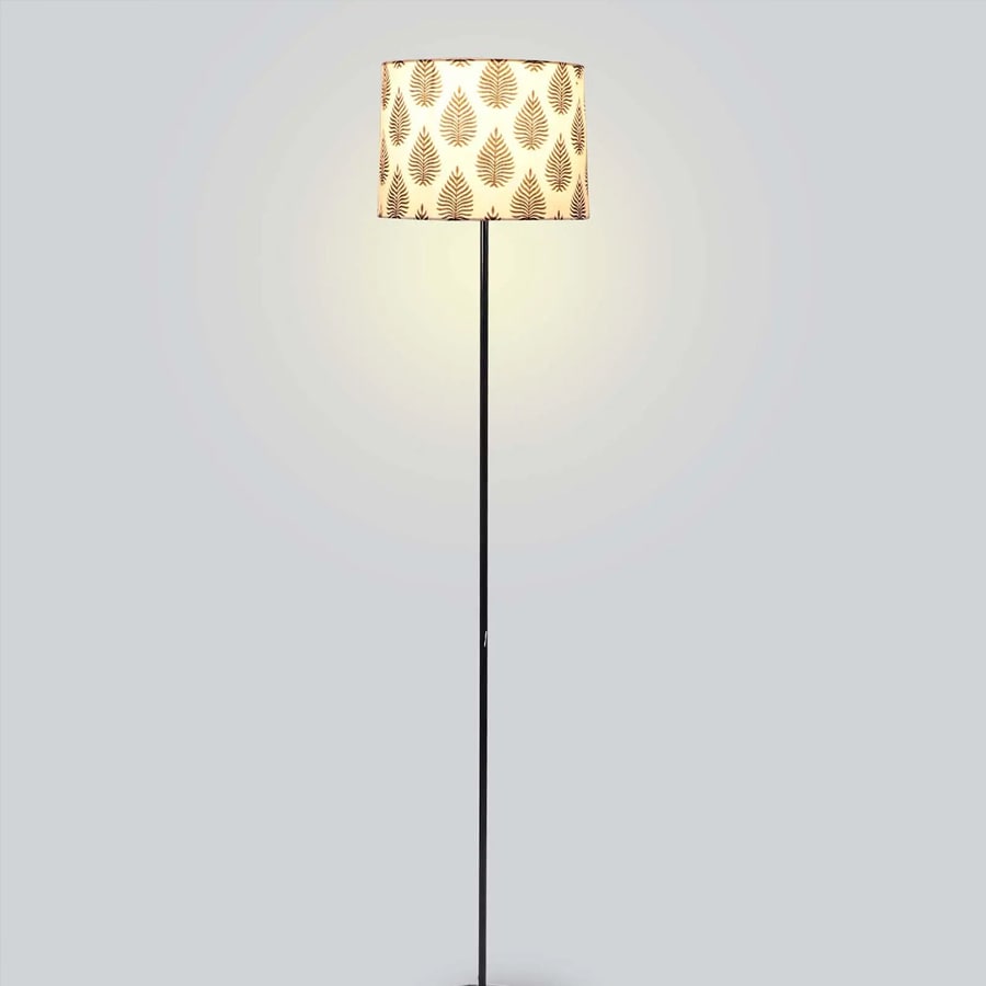 Modern Black metal Floor Lamp with Tropical Print Shade