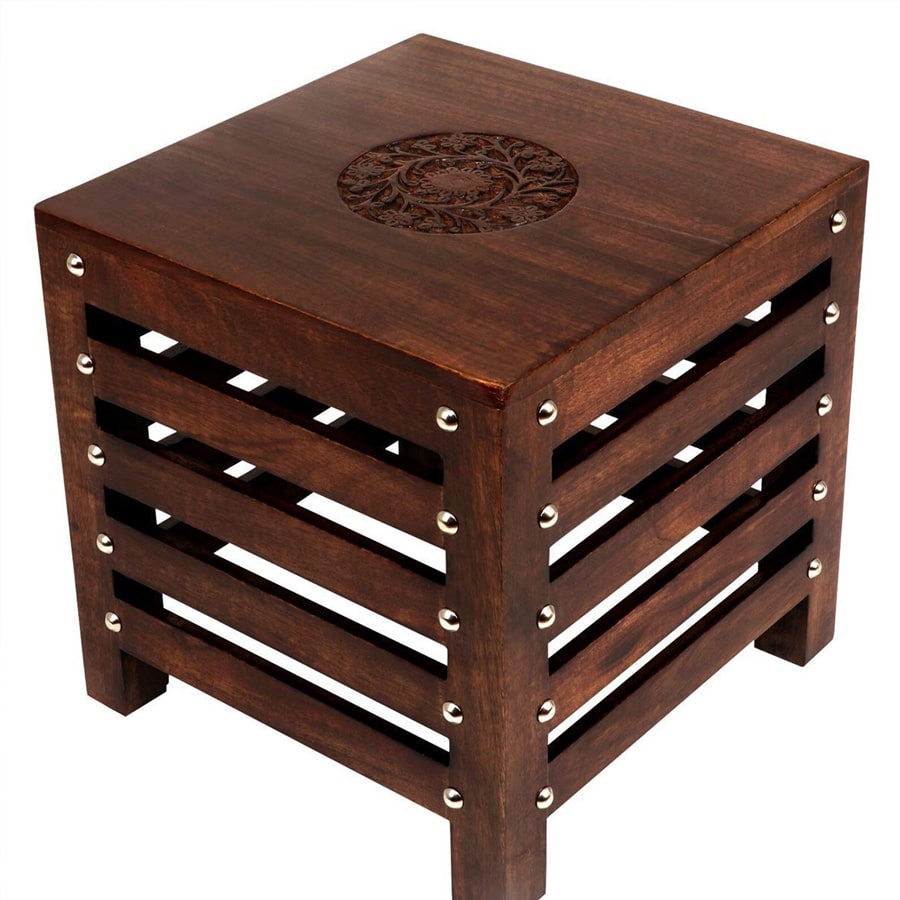 Antique Solid Wood Foot Stool in Brown Colour