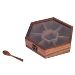 Hexa Brown Colour Sheesham Wood Spice Box