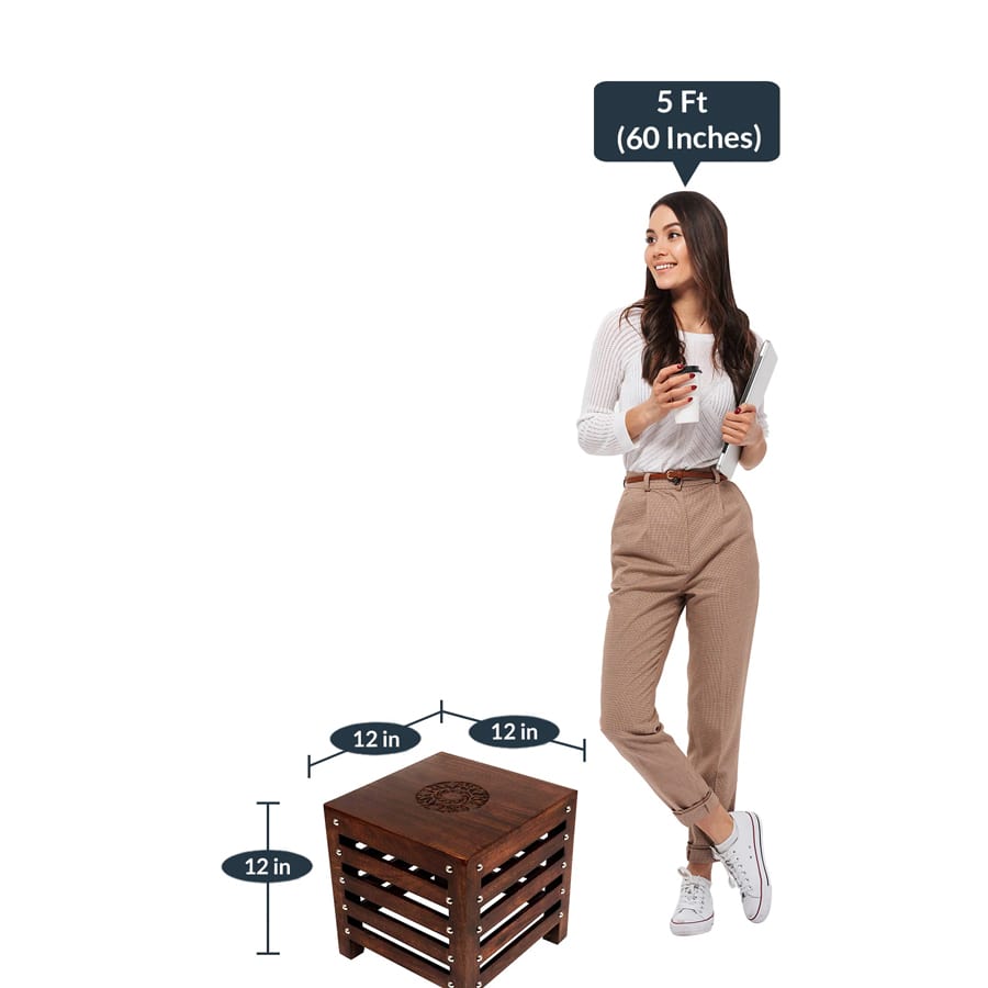 Antique Solid Wood Foot Stool in Brown Colour