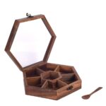 Hexa Brown Colour Sheesham Wood Spice Box