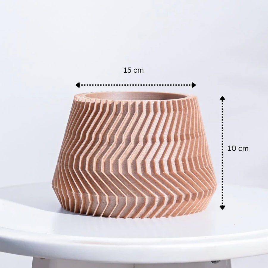 Ridged Waves Wooden Pot